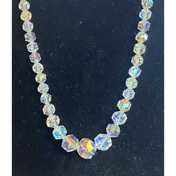 16" Necklace Vintage Faceted Crystal with AB Aurora Borealis Finish Jewelry - Picture 1 of 7